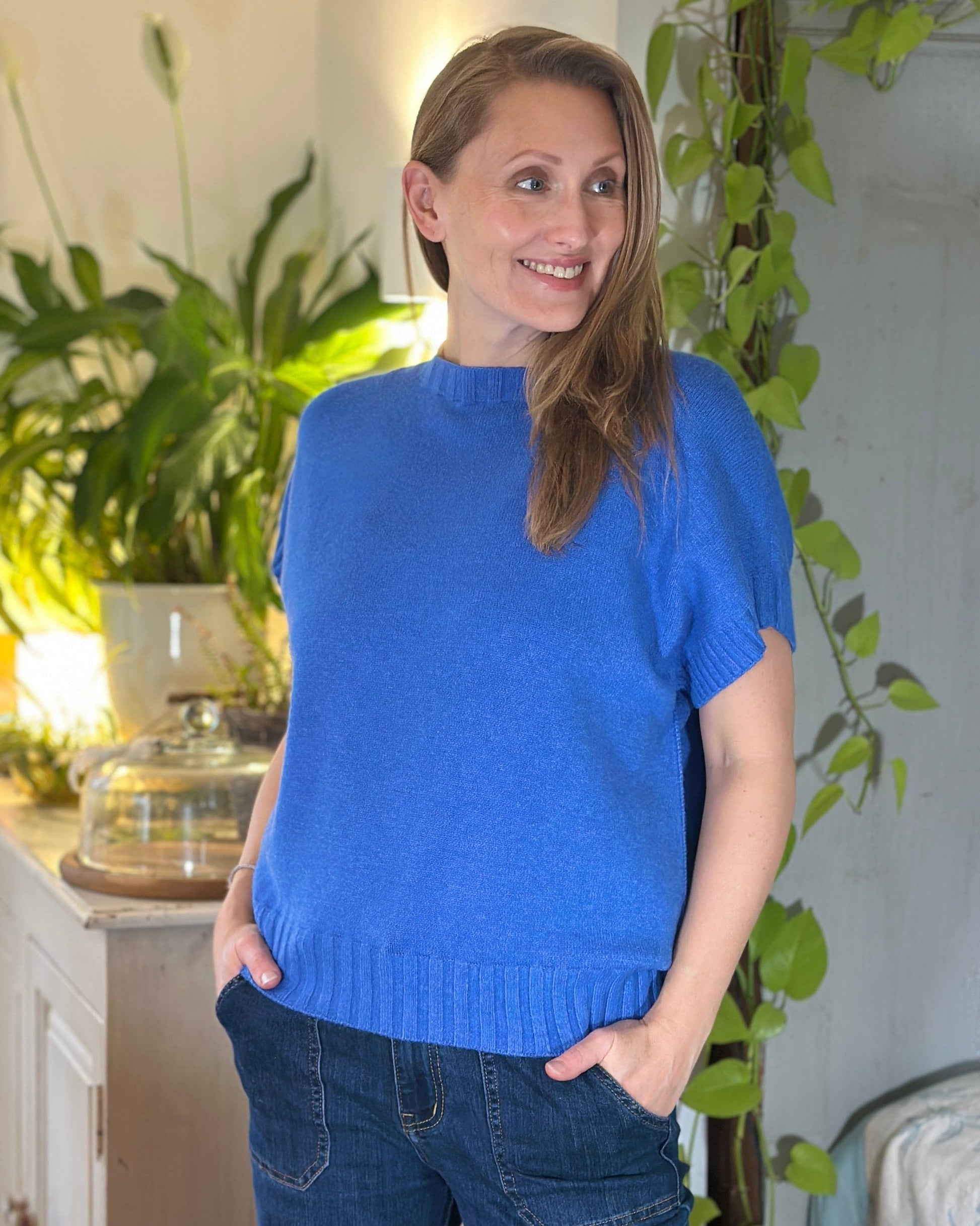Clothing Boxy Ribbed Short Sleeve Jumper - Cornflower Blue