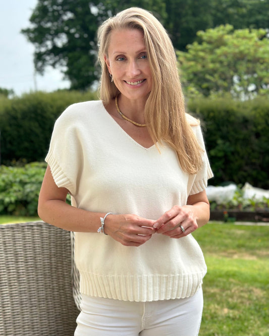 Clothing Boxy Ribbed Short Sleeve Jumper - Cream
