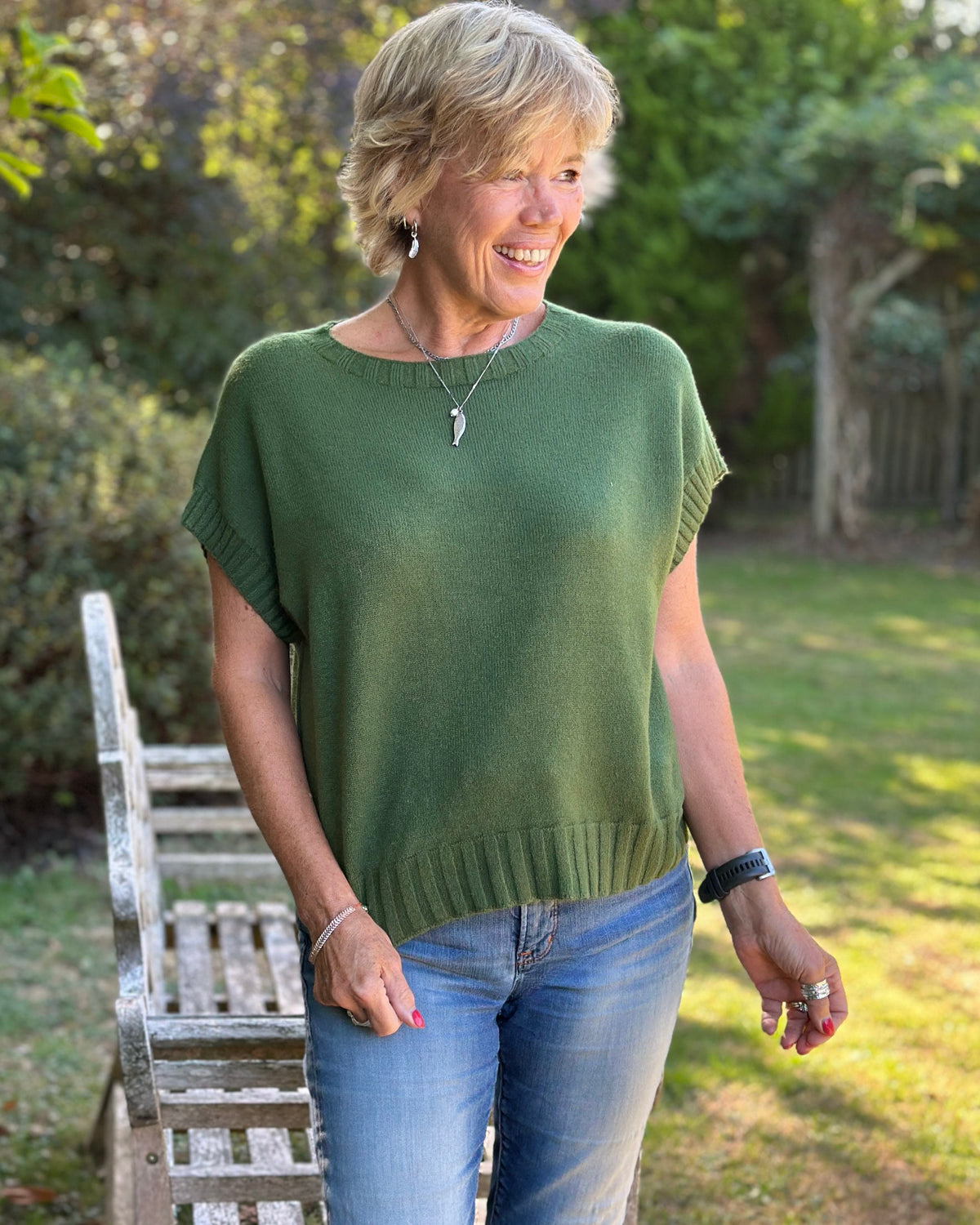Clothing Boxy Ribbed Short Sleeve Jumper - Fir Green