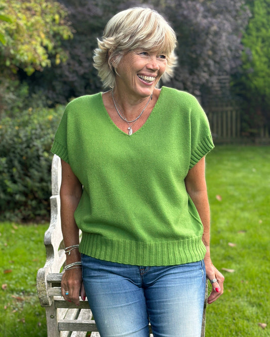 Clothing Boxy Ribbed Short Sleeve Jumper - Green