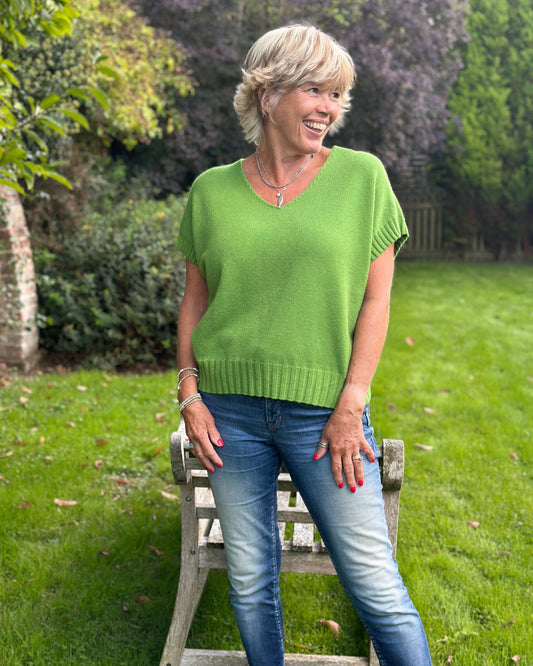 Clothing Boxy Ribbed Short Sleeve Jumper - Green