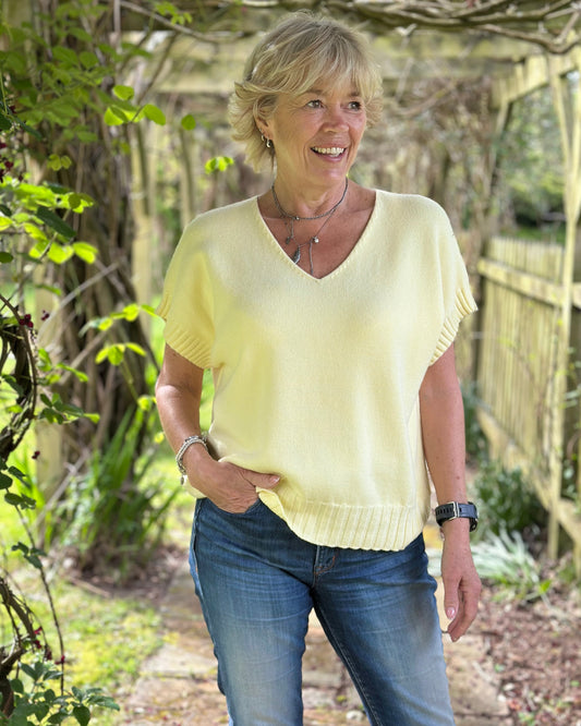 Clothing Boxy Ribbed Short Sleeve Jumper - Lemon