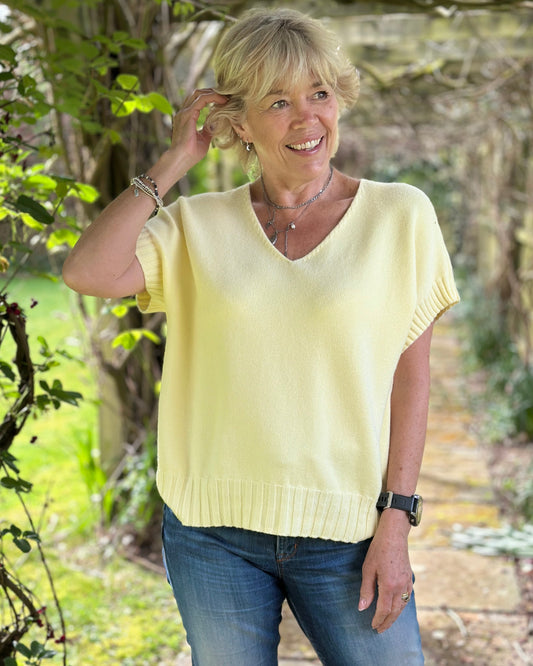 Clothing Boxy Ribbed Short Sleeve Jumper - Lemon