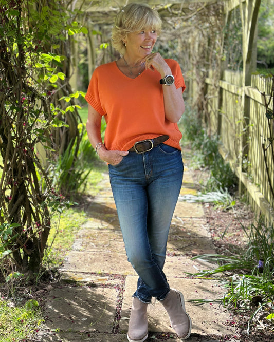 Clothing Boxy Ribbed Short Sleeve Jumper - Orange