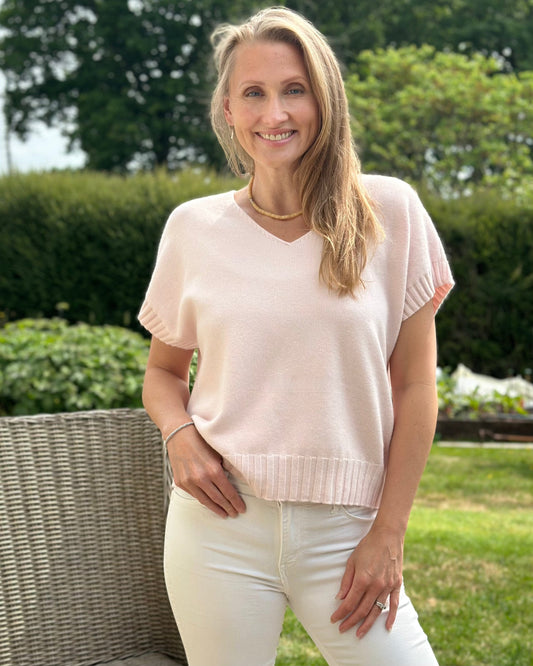 Clothing Boxy Ribbed Short Sleeve Jumper - Pale Pink