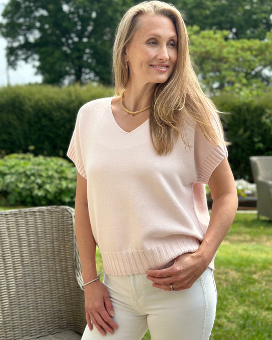 Clothing Boxy Ribbed Short Sleeve Jumper - Pale Pink