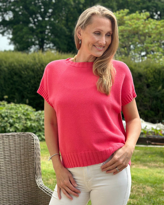Clothing Boxy Ribbed Short Sleeve Jumper - Rose