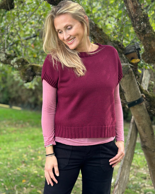 Clothing Boxy Ribbed Short Sleeve Jumper - Wine