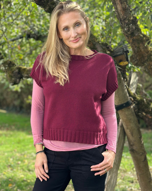 Clothing Boxy Ribbed Short Sleeve Jumper - Wine