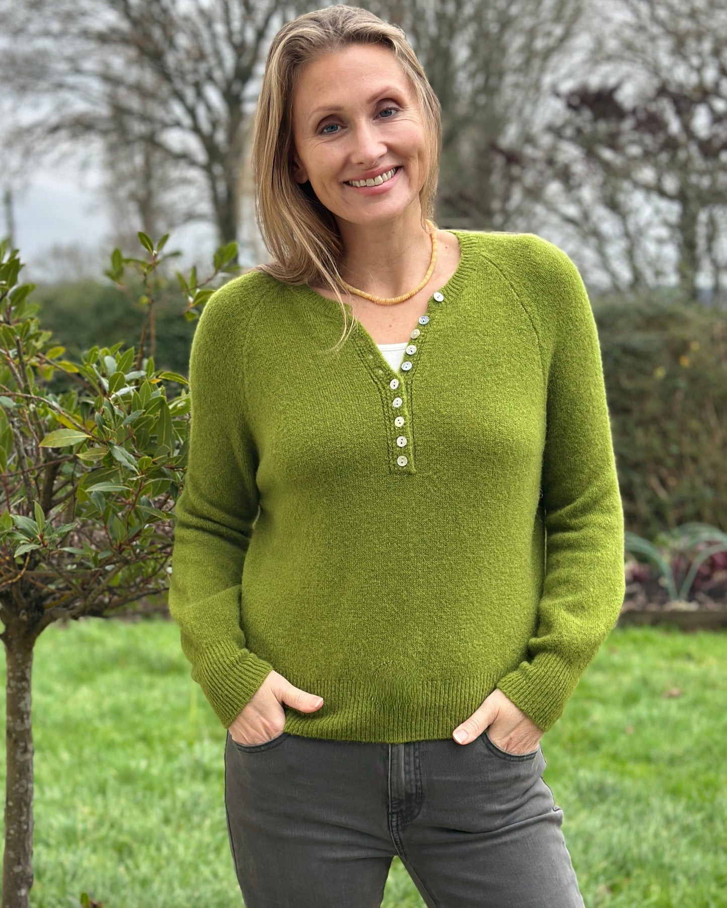 clothing Button Front Alpaca Jumper - Apple Green