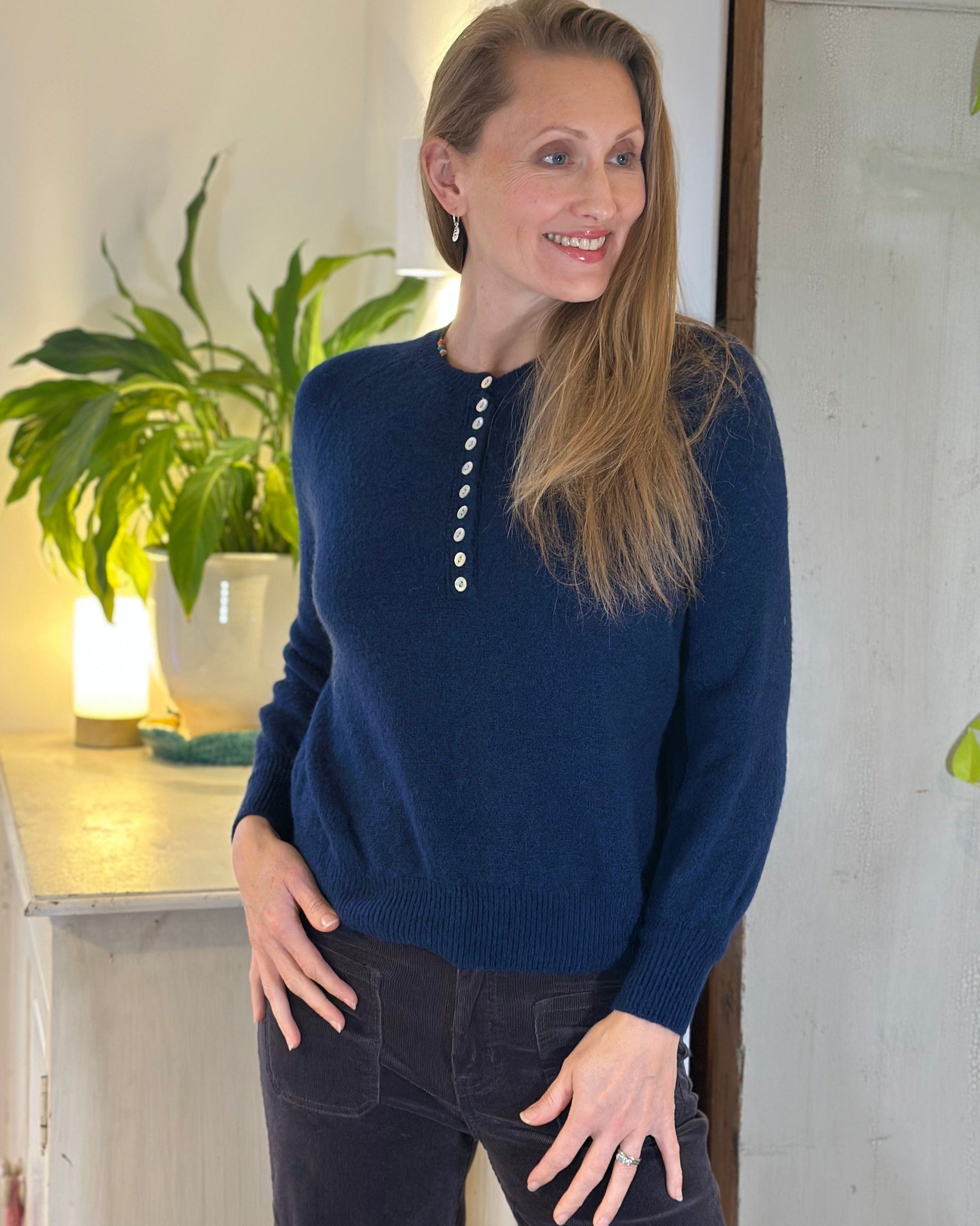 clothing Button Front Alpaca Jumper - Navy