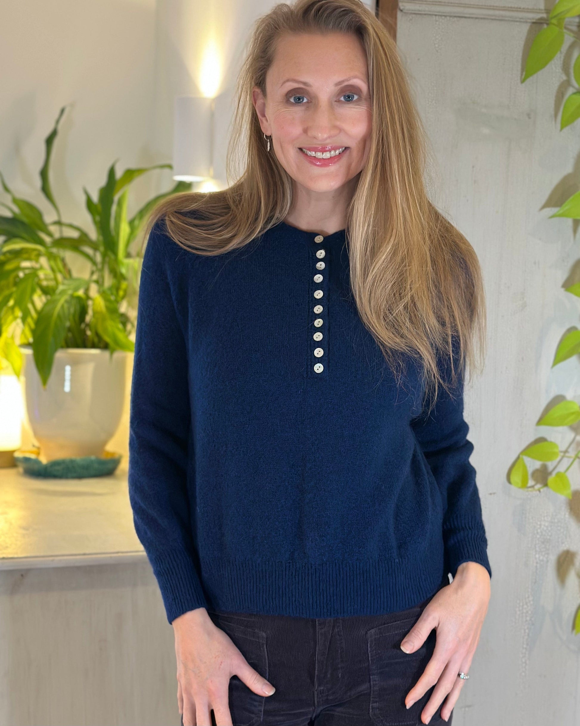 clothing Button Front Alpaca Jumper - Navy