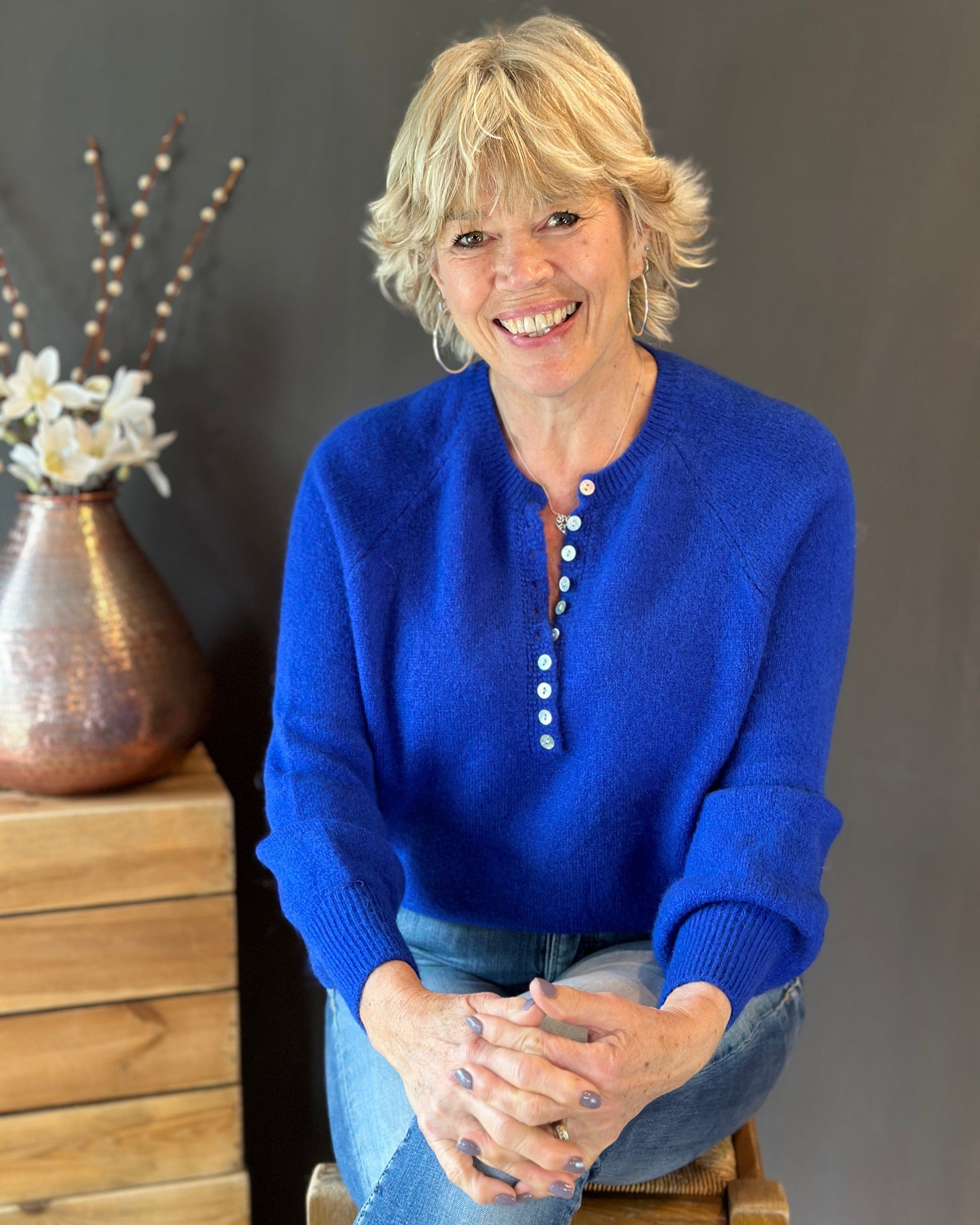 clothing Button Front Alpaca Jumper - Royal Blue