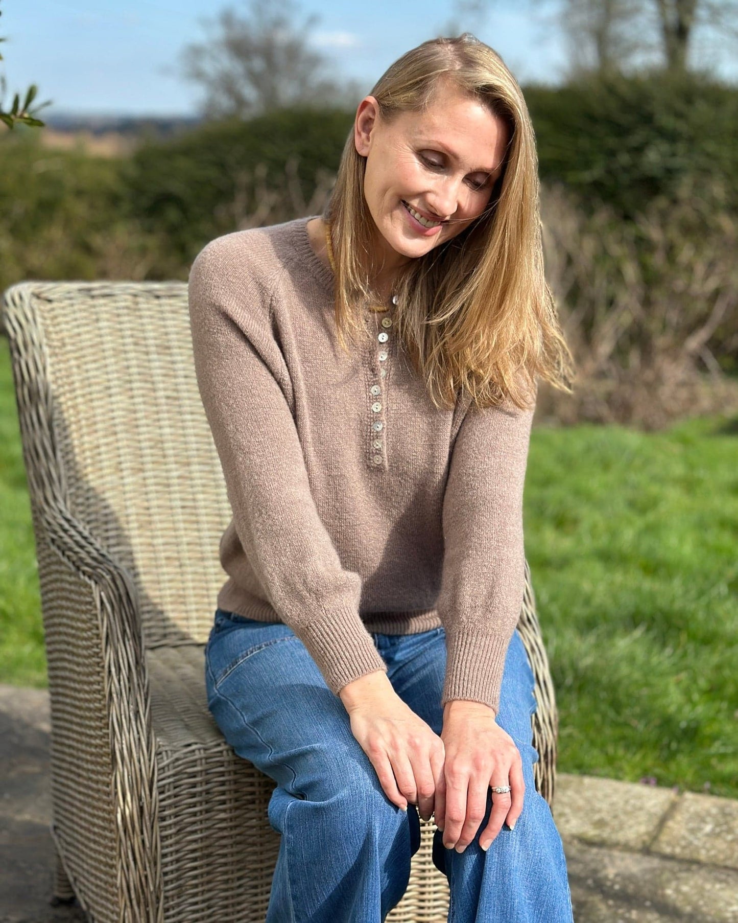 clothing Button Front Alpaca Jumper - Truffle