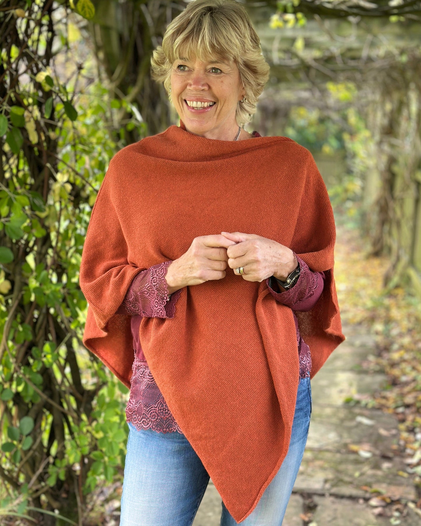 Clothing Cashmere Mix Poncho - Brick Orange