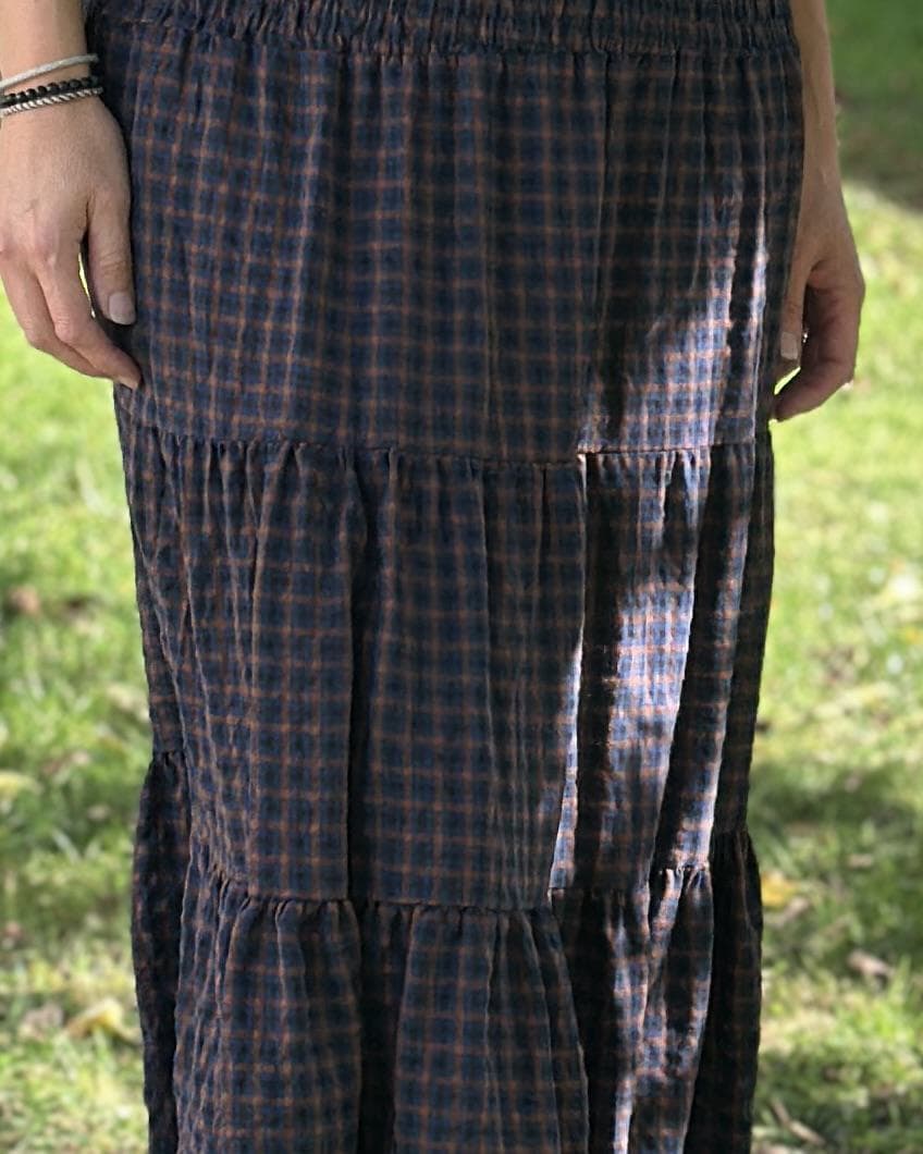 Clothing Check Patterned Tiered Skirt/Dress - Navy/Tan