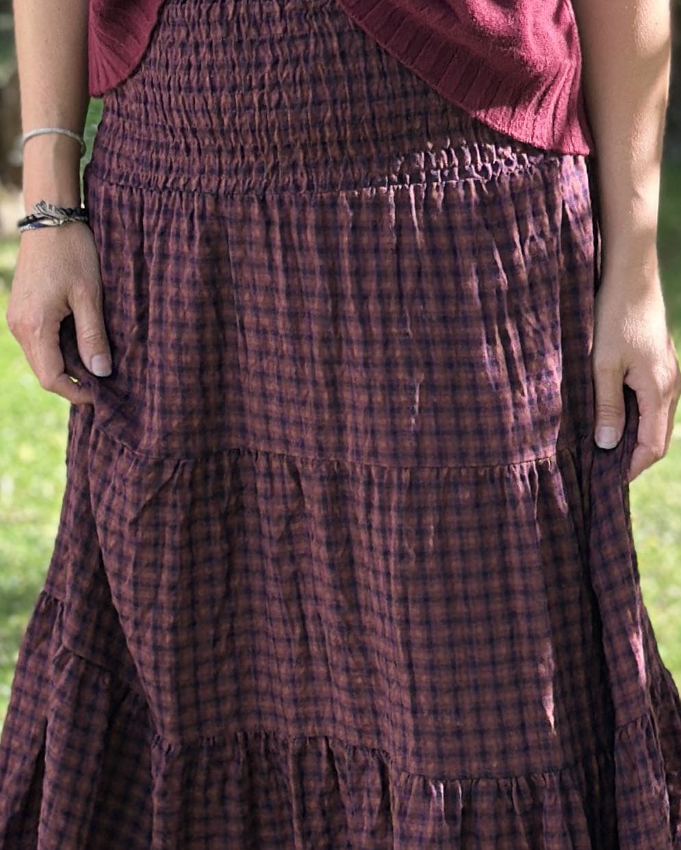 Clothing Check Patterned Tiered Skirt/Dress - Plum