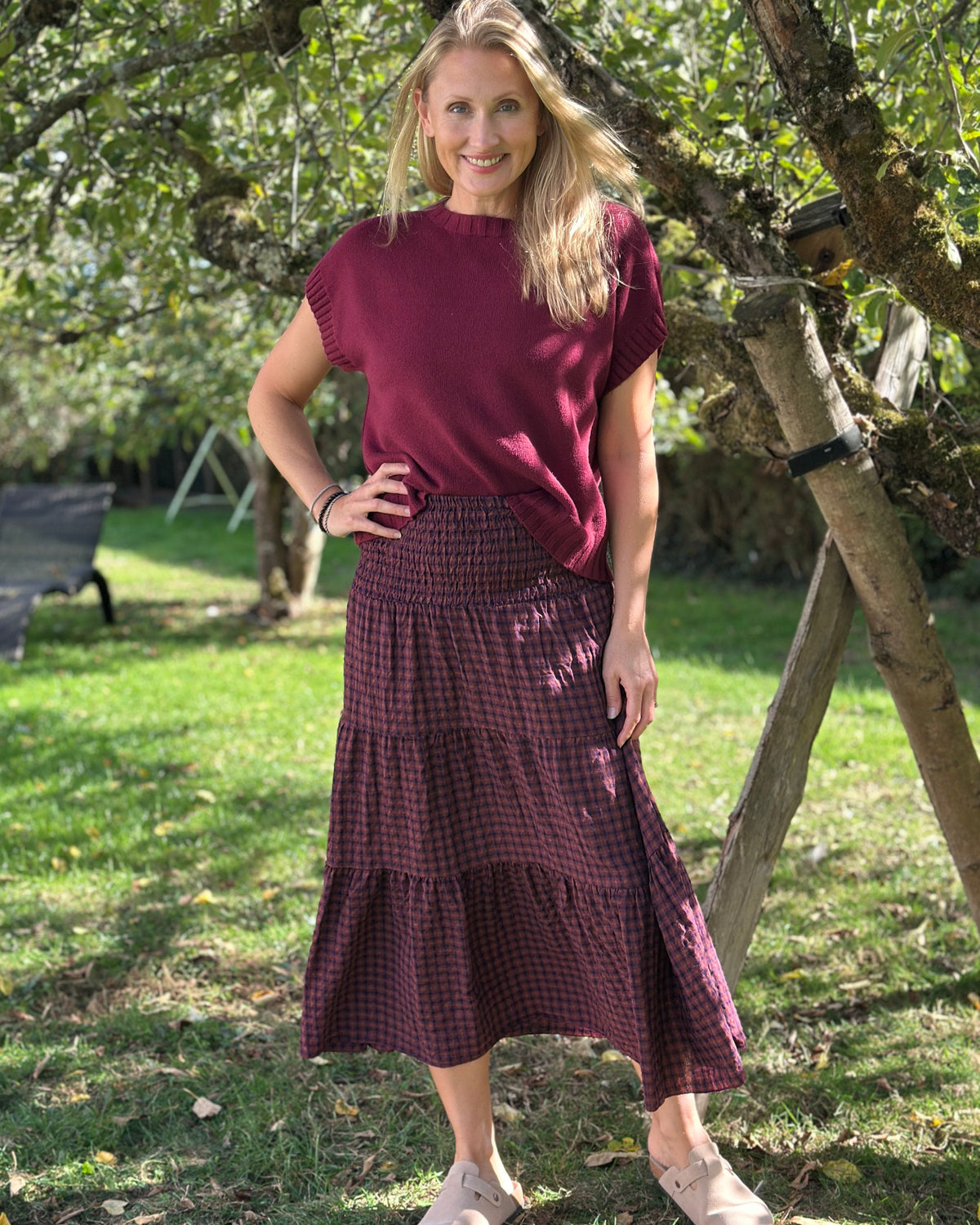 Clothing Check Patterned Tiered Skirt/Dress - Plum