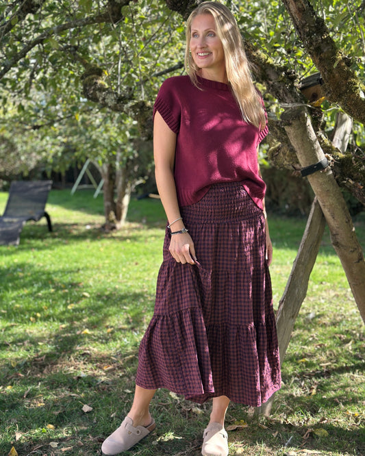 Clothing Check Patterned Tiered Skirt/Dress - Plum
