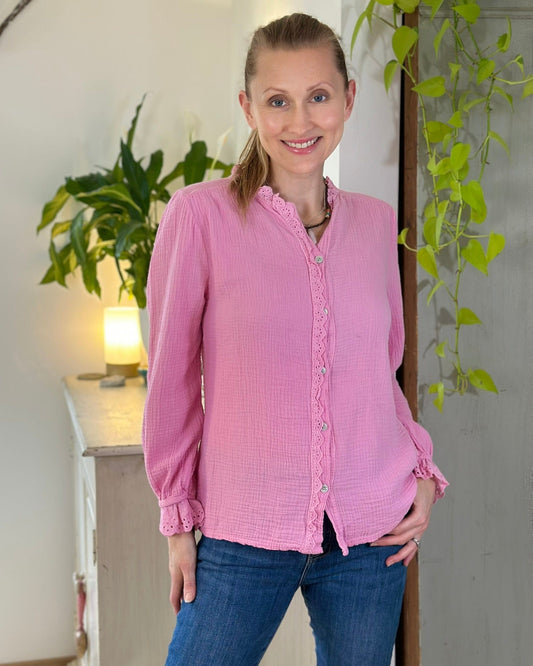 clothing Cheesecloth Frill Shirt - Bubblegum Pink