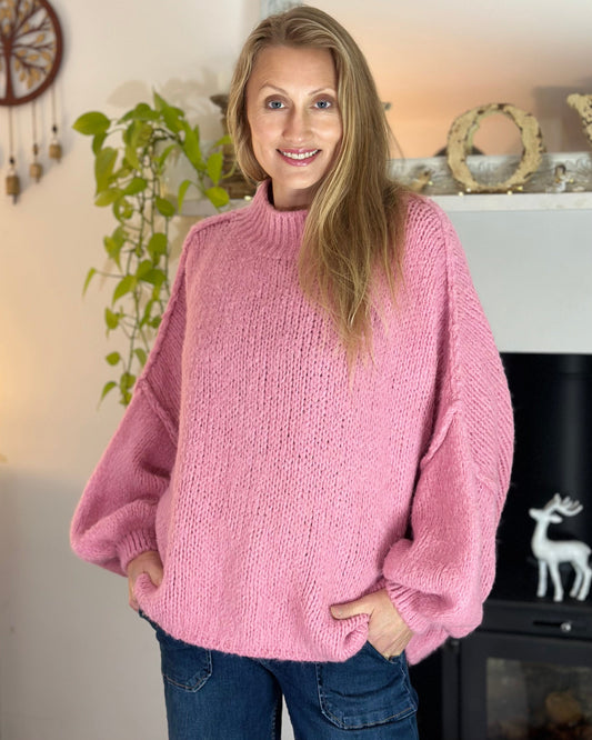 clothing Chunky Knit Balloon Sleeve Jumper - Bubblegum Pink