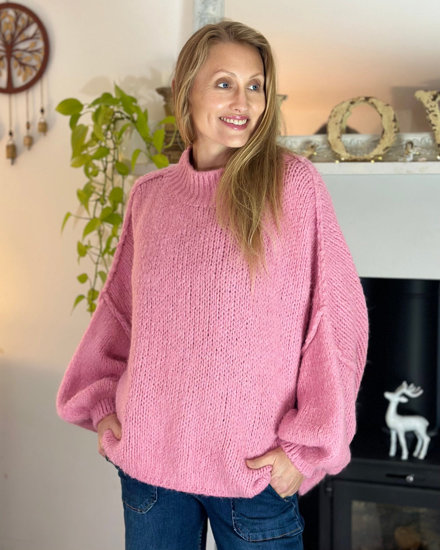 clothing Chunky Knit Balloon Sleeve Jumper - Bubblegum Pink