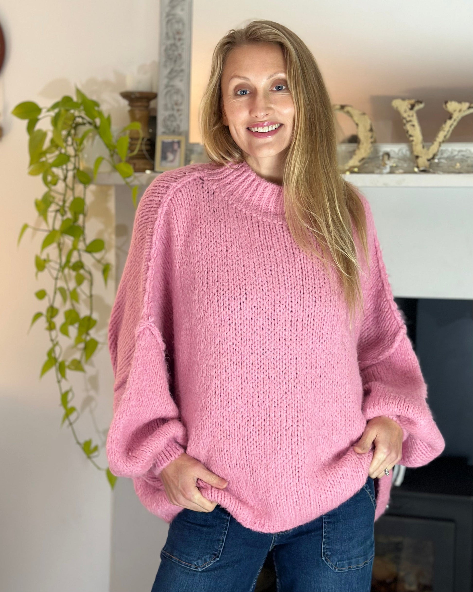 clothing Chunky Knit Balloon Sleeve Jumper - Bubblegum Pink