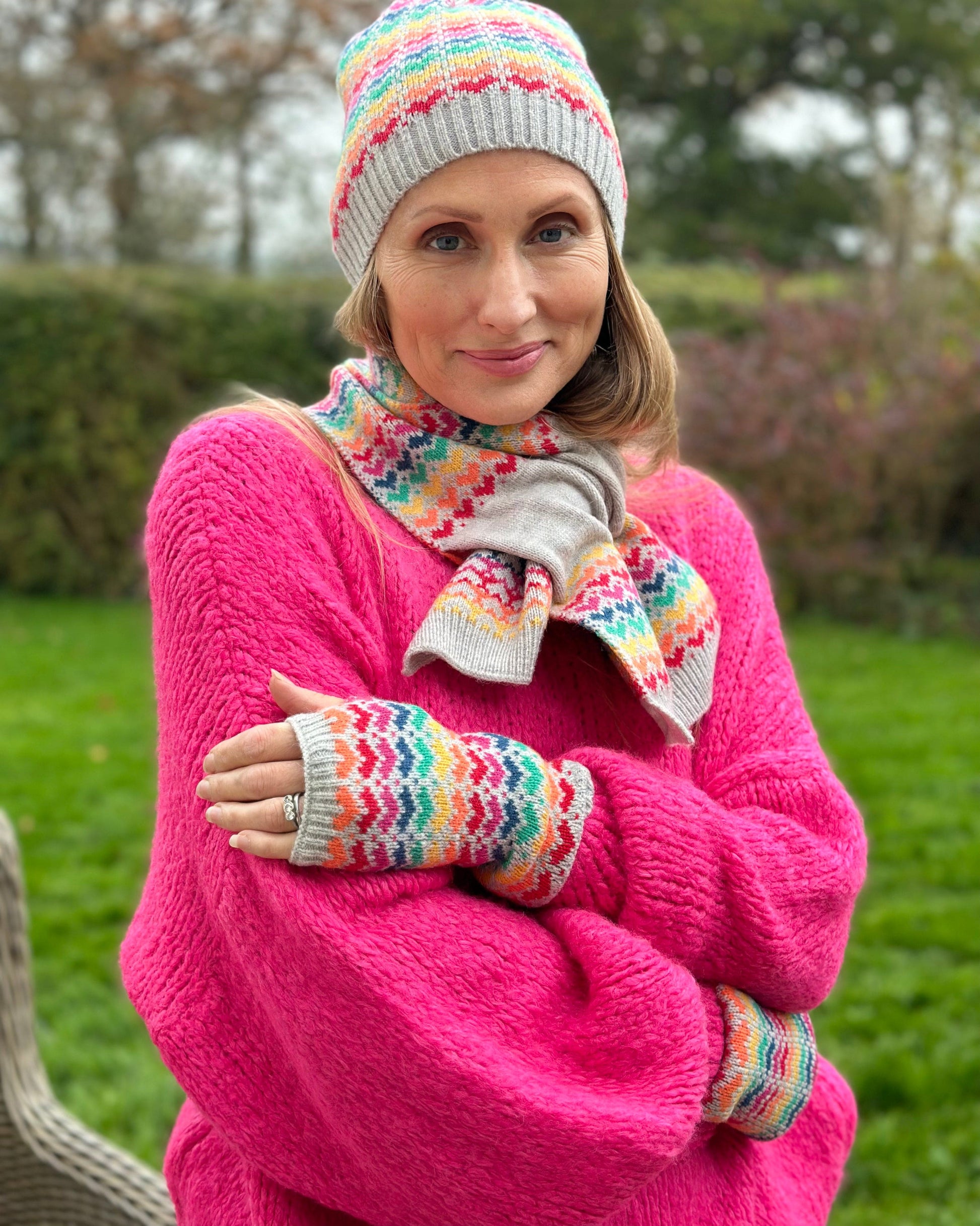 clothing Chunky Knit Roll Neck Balloon Sleeve Jumper - Hot Pink