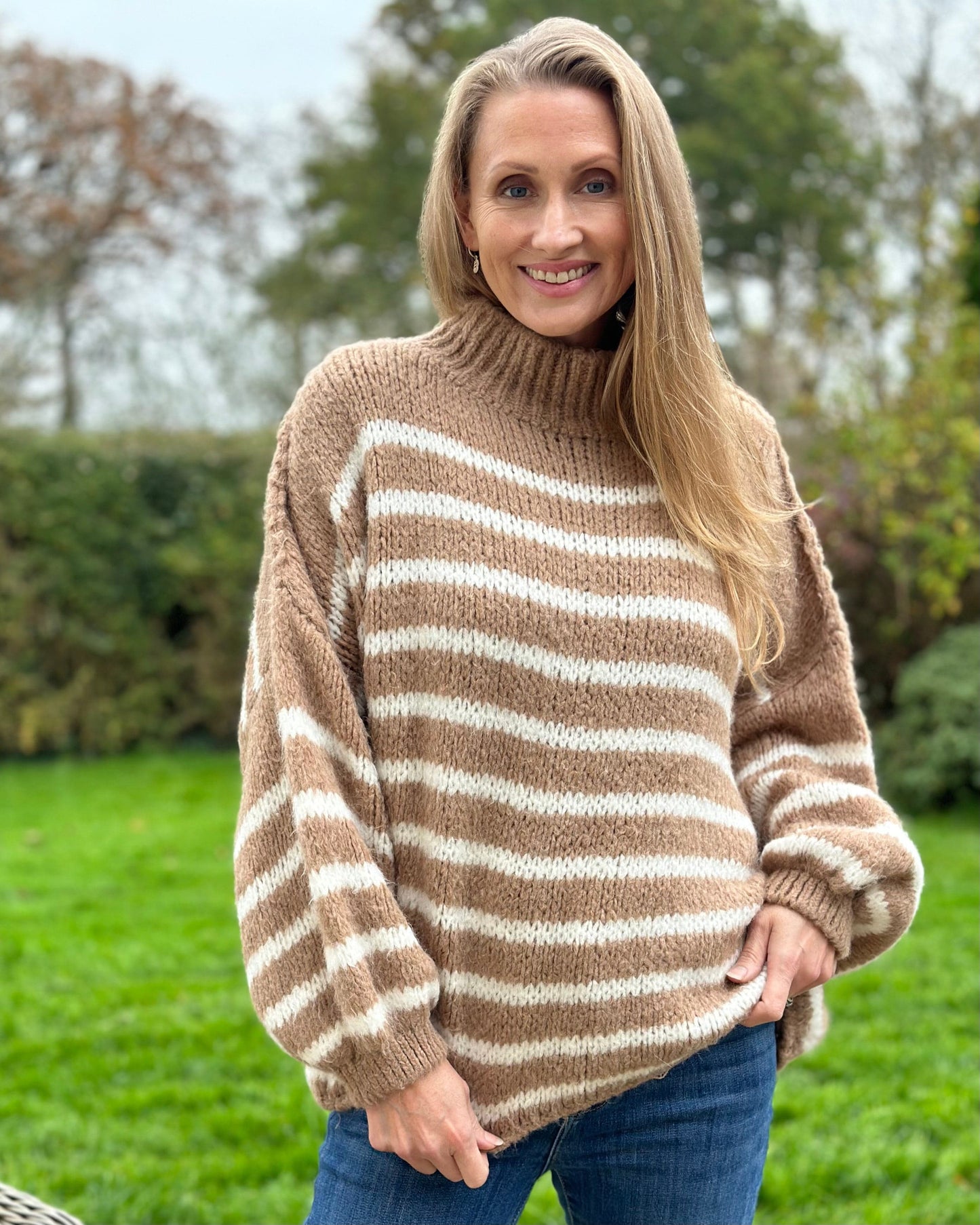 clothing Chunky Knit Striped Jumper - Caramel