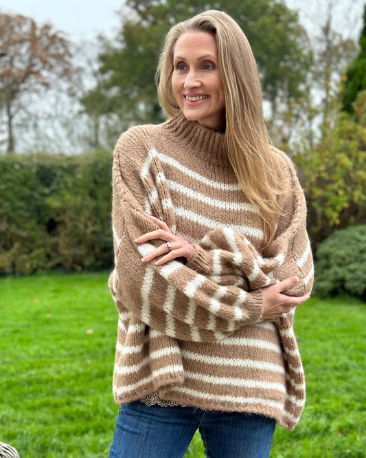 clothing Chunky Knit Striped Jumper - Caramel