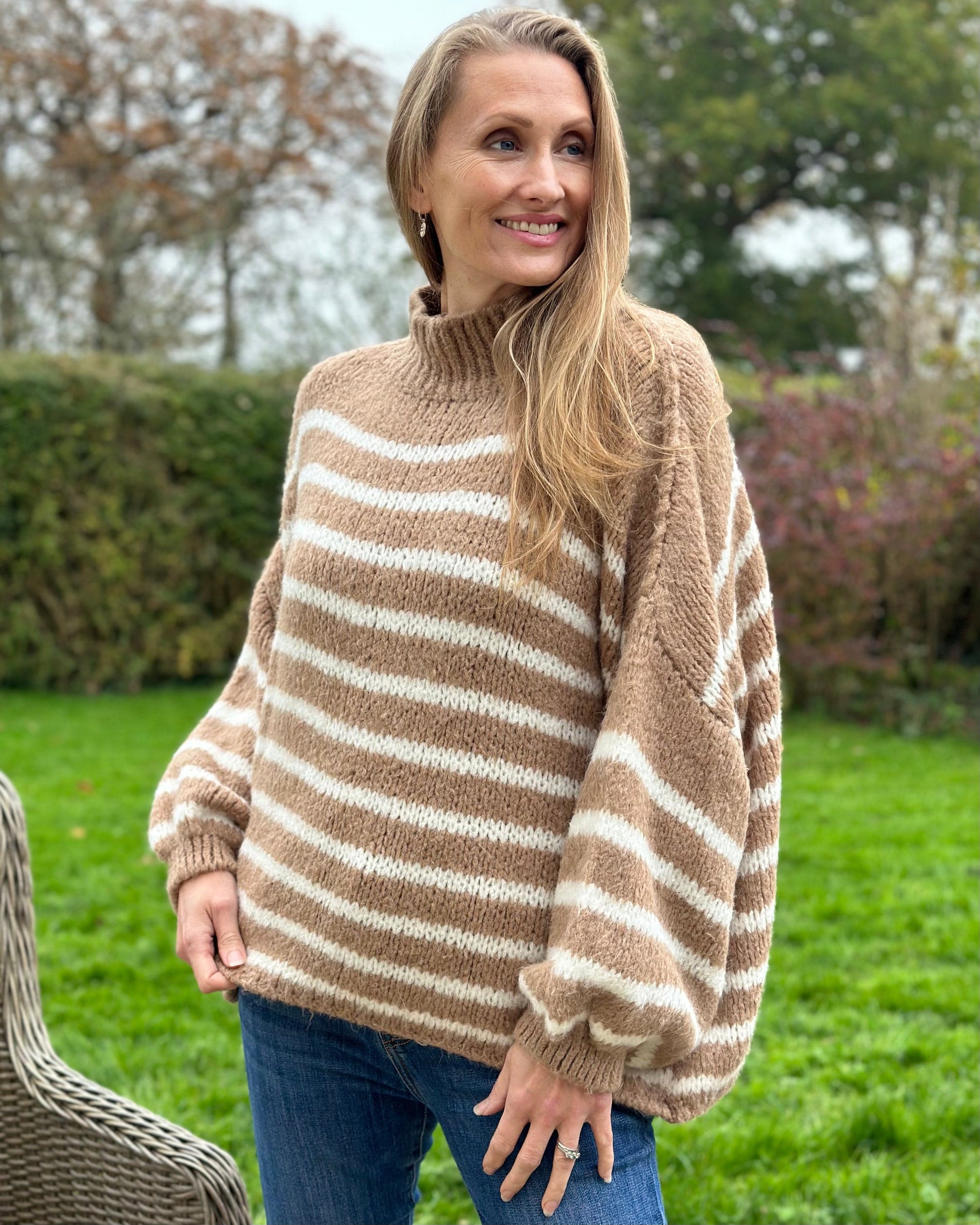 clothing Chunky Knit Striped Jumper - Caramel