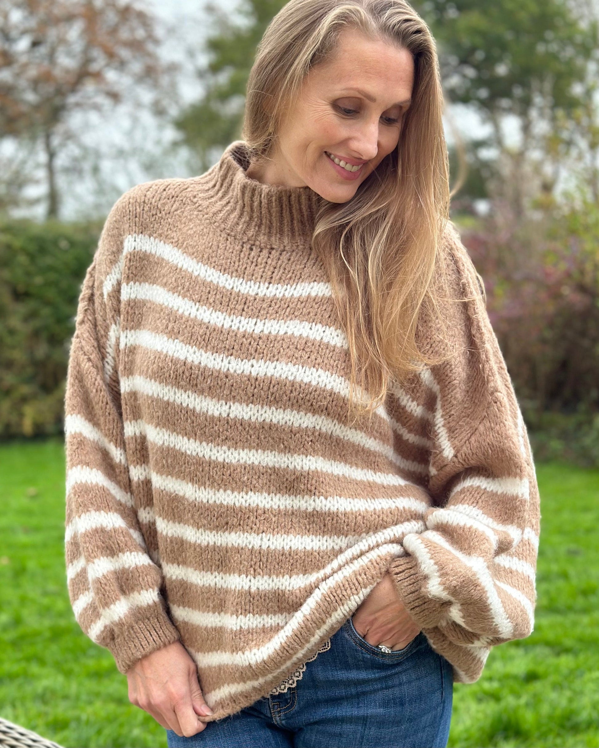 clothing Chunky Knit Striped Jumper - Caramel