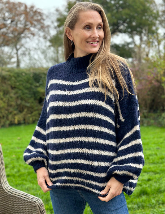 clothing Chunky Knit Striped Jumper - Navy