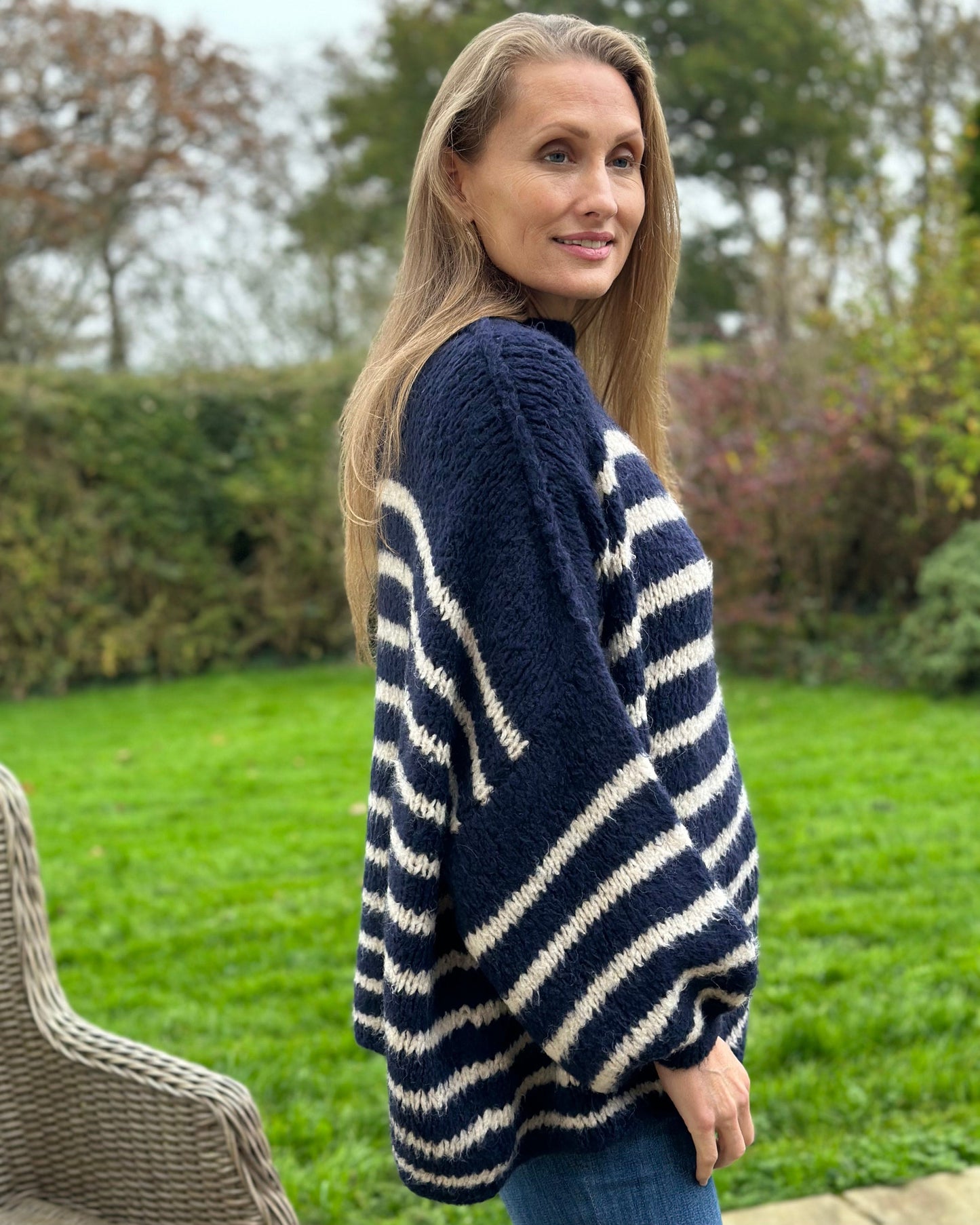 clothing Chunky Knit Striped Jumper - Navy