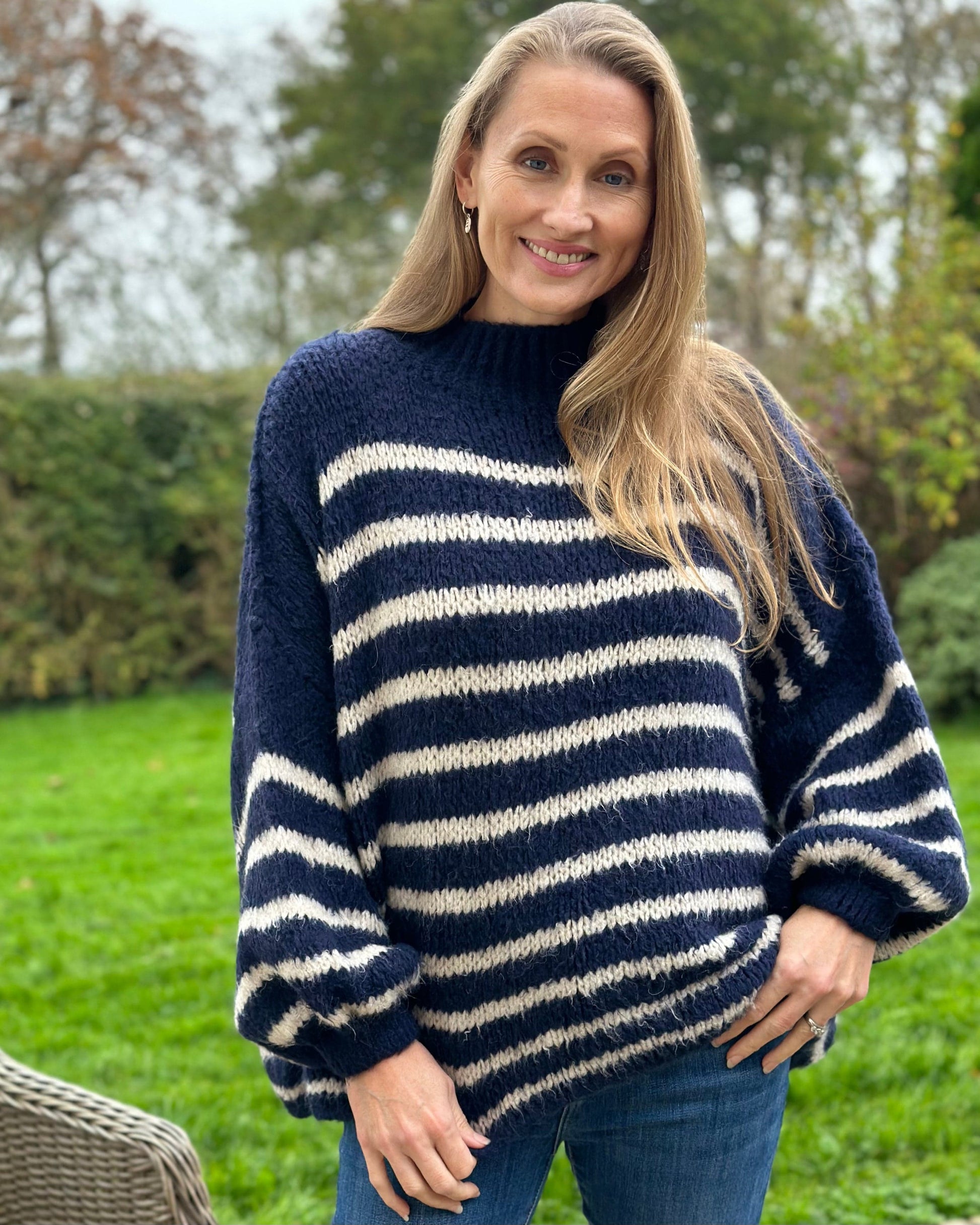 clothing Chunky Knit Striped Jumper - Navy