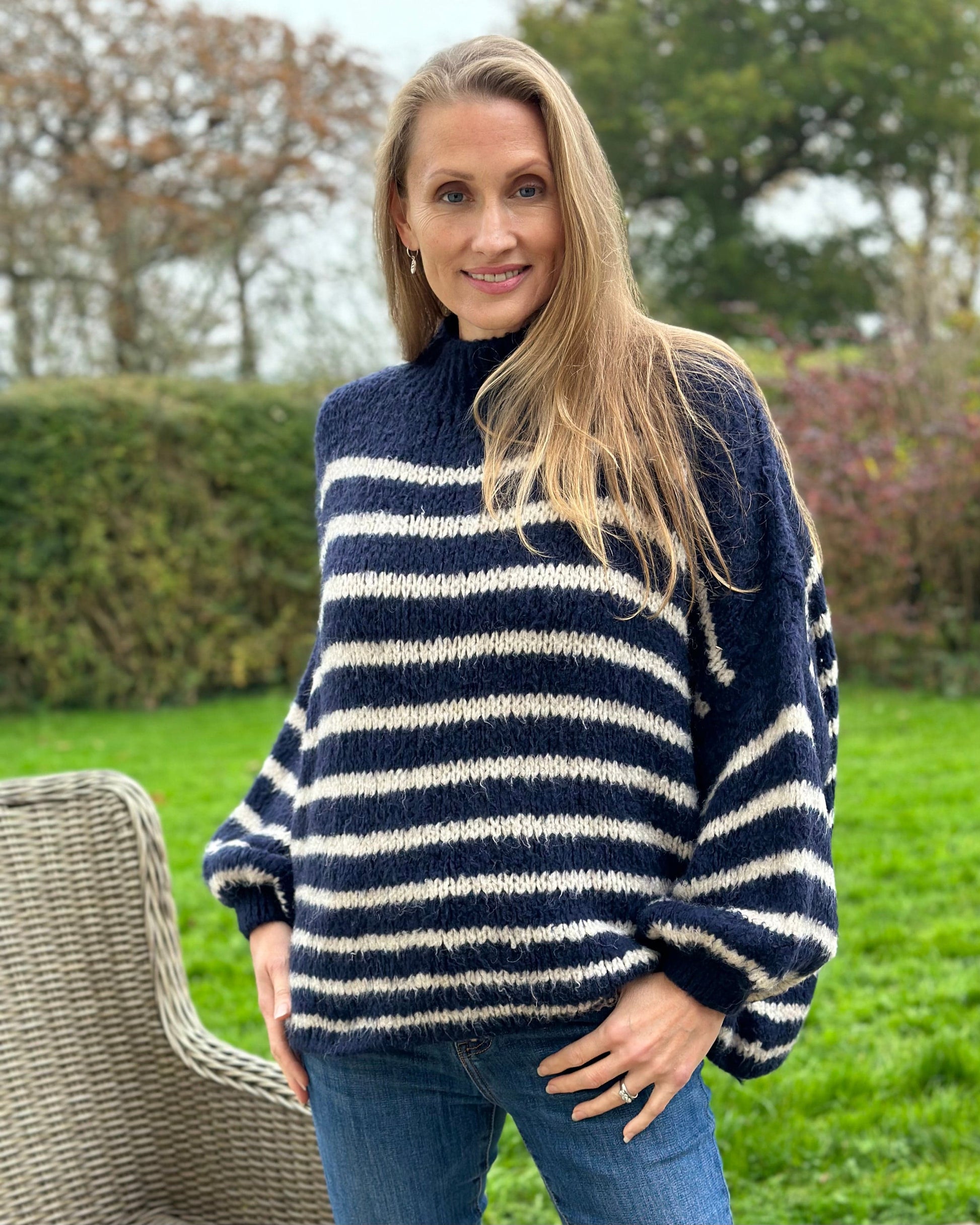 clothing Chunky Knit Striped Jumper - Navy