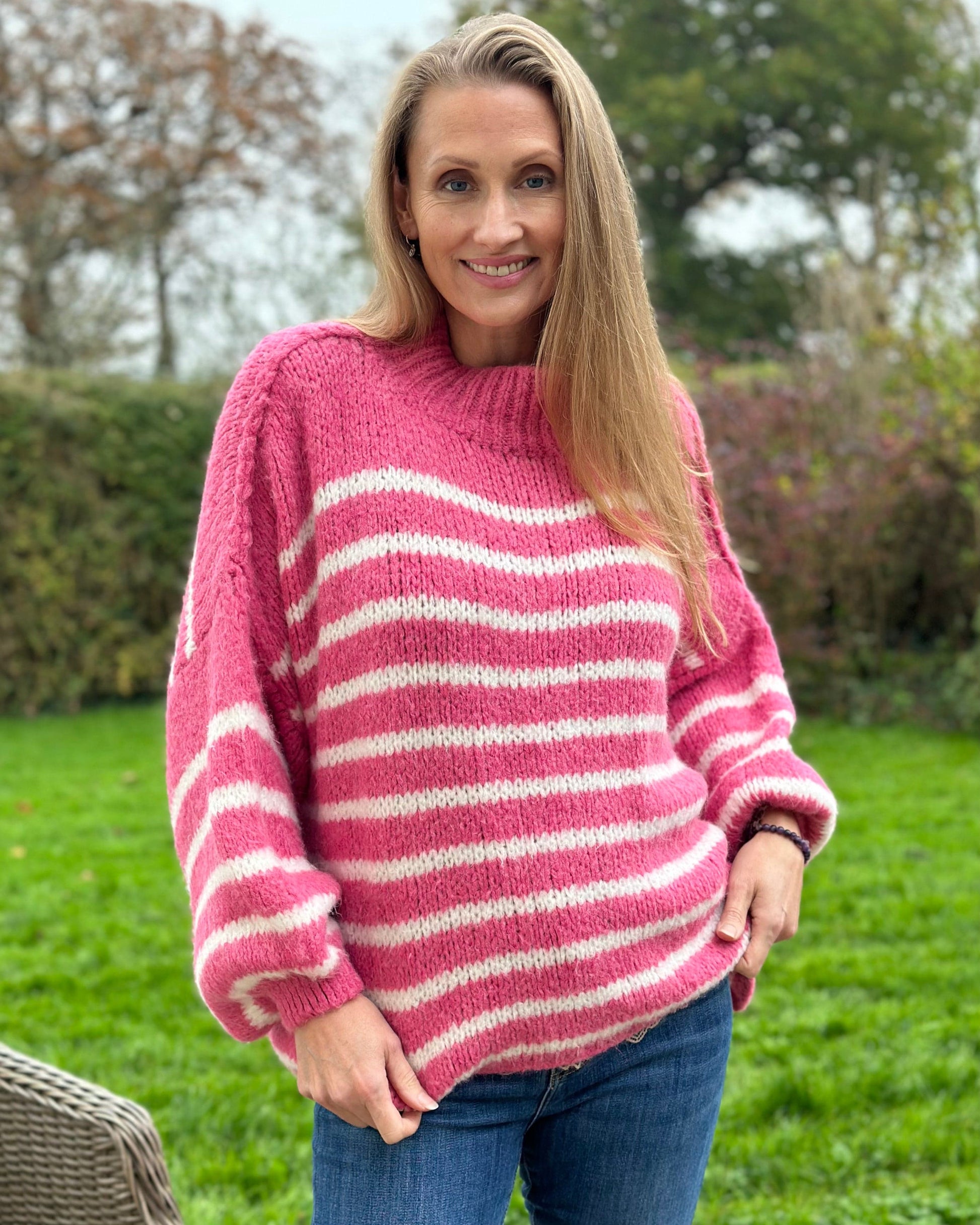 Pink chunky knit jumper hotsell