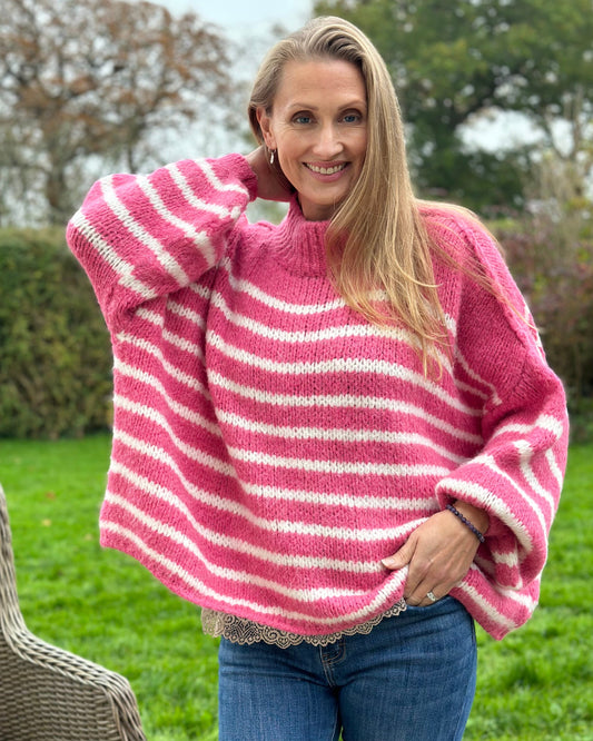 clothing Chunky Knit Striped Jumper - Pink