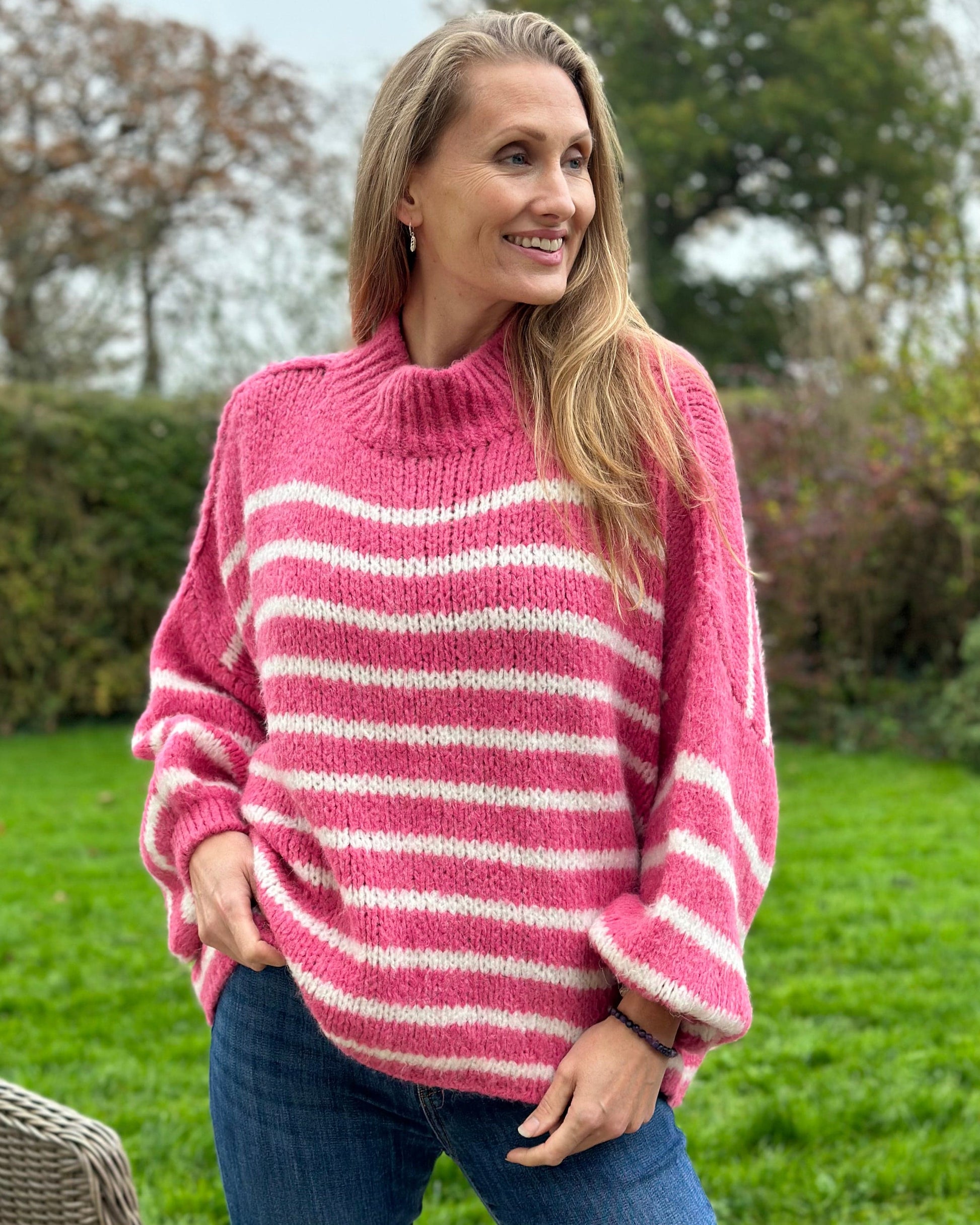 clothing Chunky Knit Striped Jumper - Pink