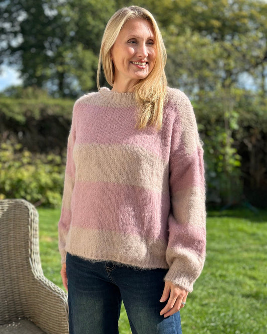 Clothing Chunky Soft Knit Stripe Jumper - Pink