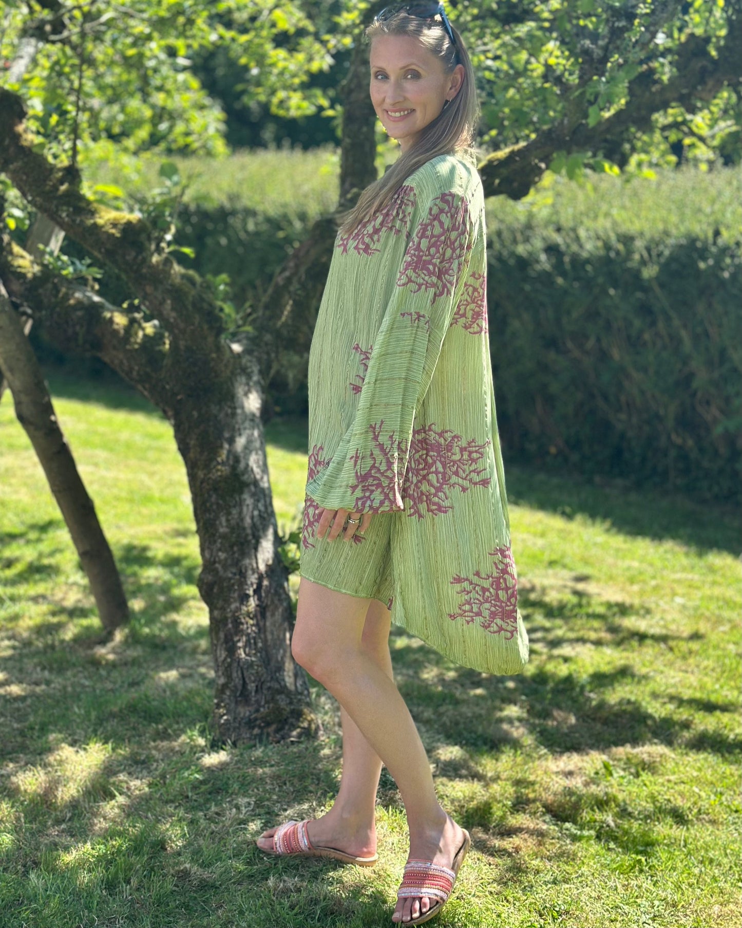 Clothing Coral Print Shirt Dress - Green/Pink