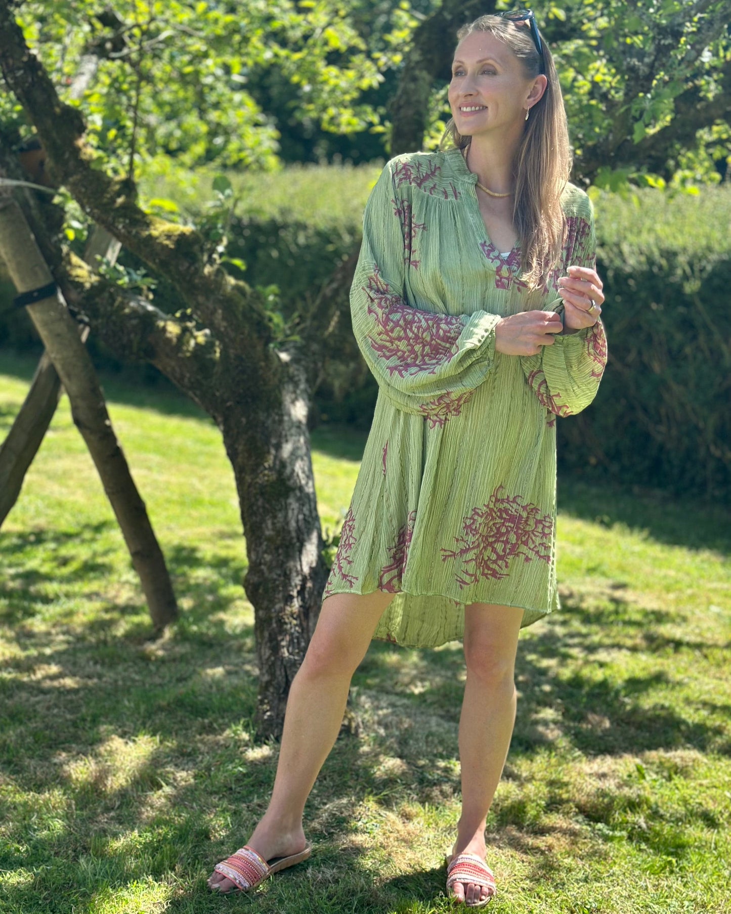 Clothing Coral Print Shirt Dress - Green/Pink