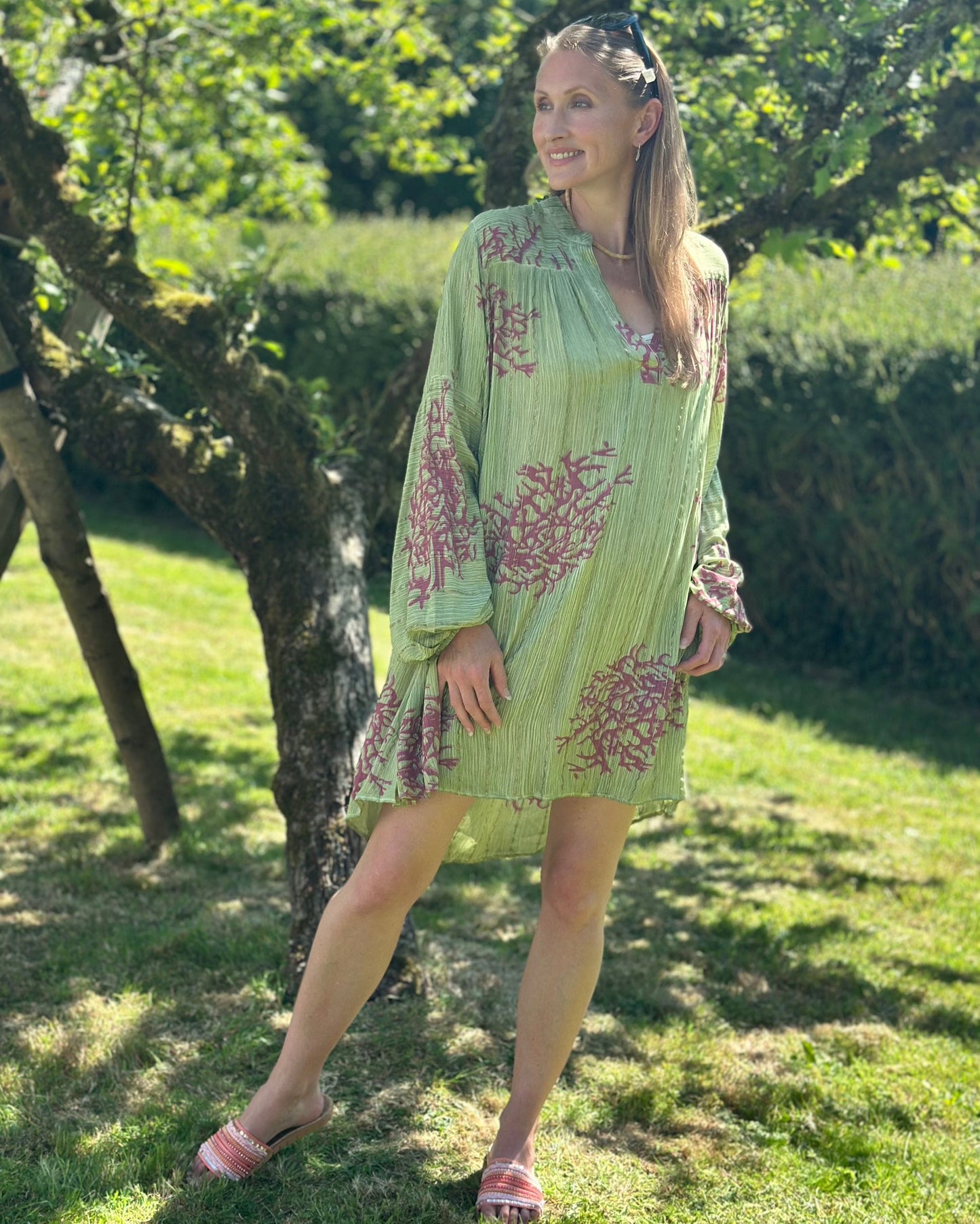 Clothing Coral Print Shirt Dress - Green/Pink