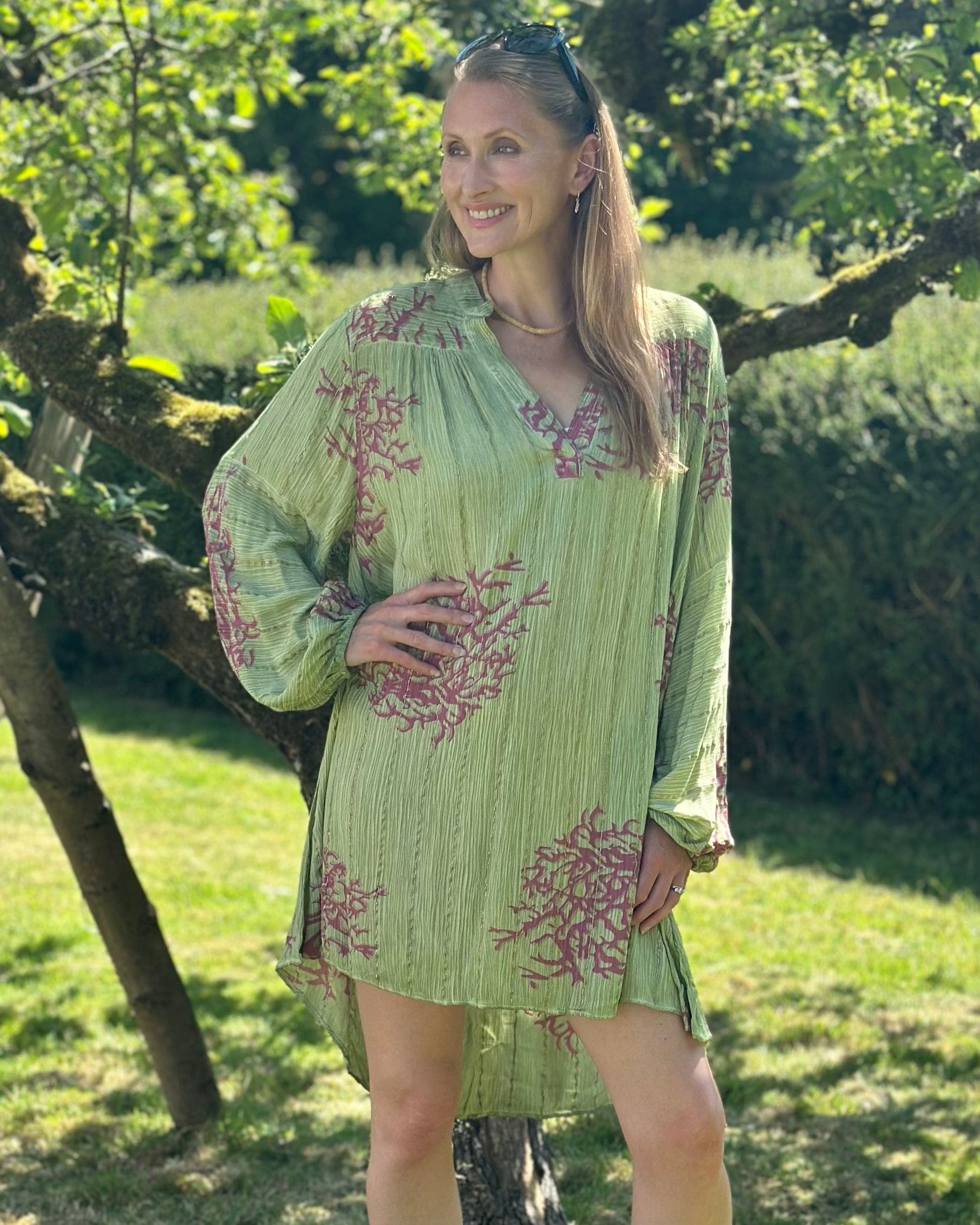 Clothing Coral Print Shirt Dress - Green/Pink