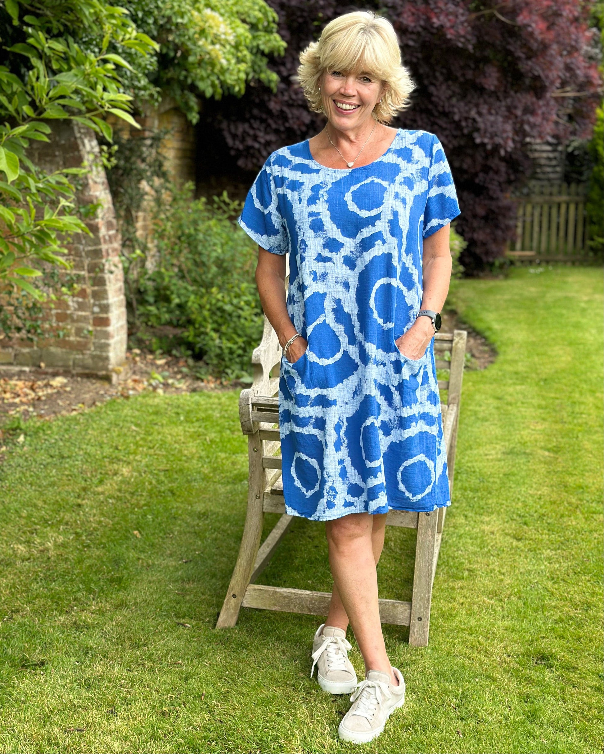 clothing Cotton Dress - Tie-Dye With Pockets Blue