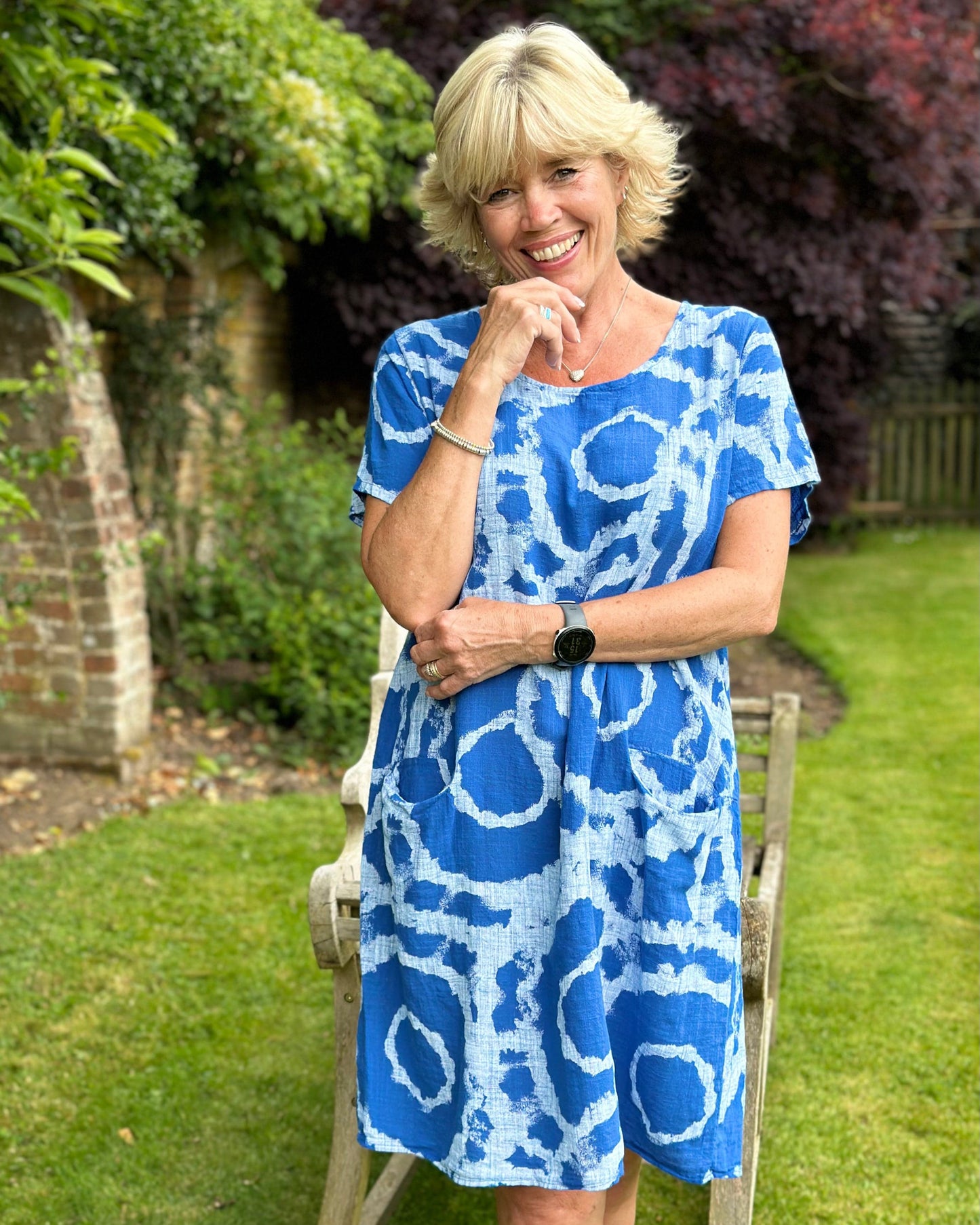 clothing Cotton Dress - Tie-Dye With Pockets Blue