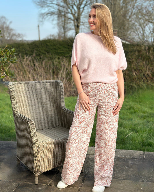 Clothing Cotton Floral Pattern Wide Leg Trousers - Pink