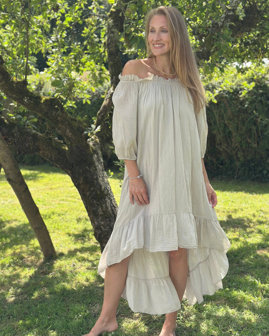 Clothing Cotton Graduated Frilled Dress - Stone