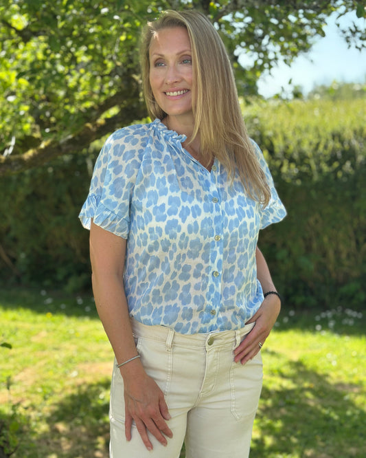 Clothing Cotton Leopard Print Gypsy Top - Blue
