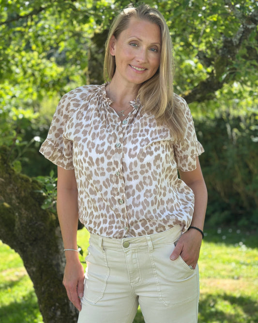 Clothing Cotton Leopard Print Gypsy Top - Mocha